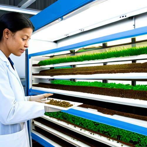 Sustainable Farming**

"A modern, sustainable insect farm, showing stacked vertical farming modules with crickets and mealworms being raised, fully automated systems, LED lighting, scientists in lab coats observing the process, educational signage about reduced water and land usage, emphasizing eco-friendly agriculture, sustainable food production, safe for work, appropriate content, fully clothed, professional, natural lighting, high-resolution, perfect anatomy of any human figures (if present), natural proportions, family-friendly."

**